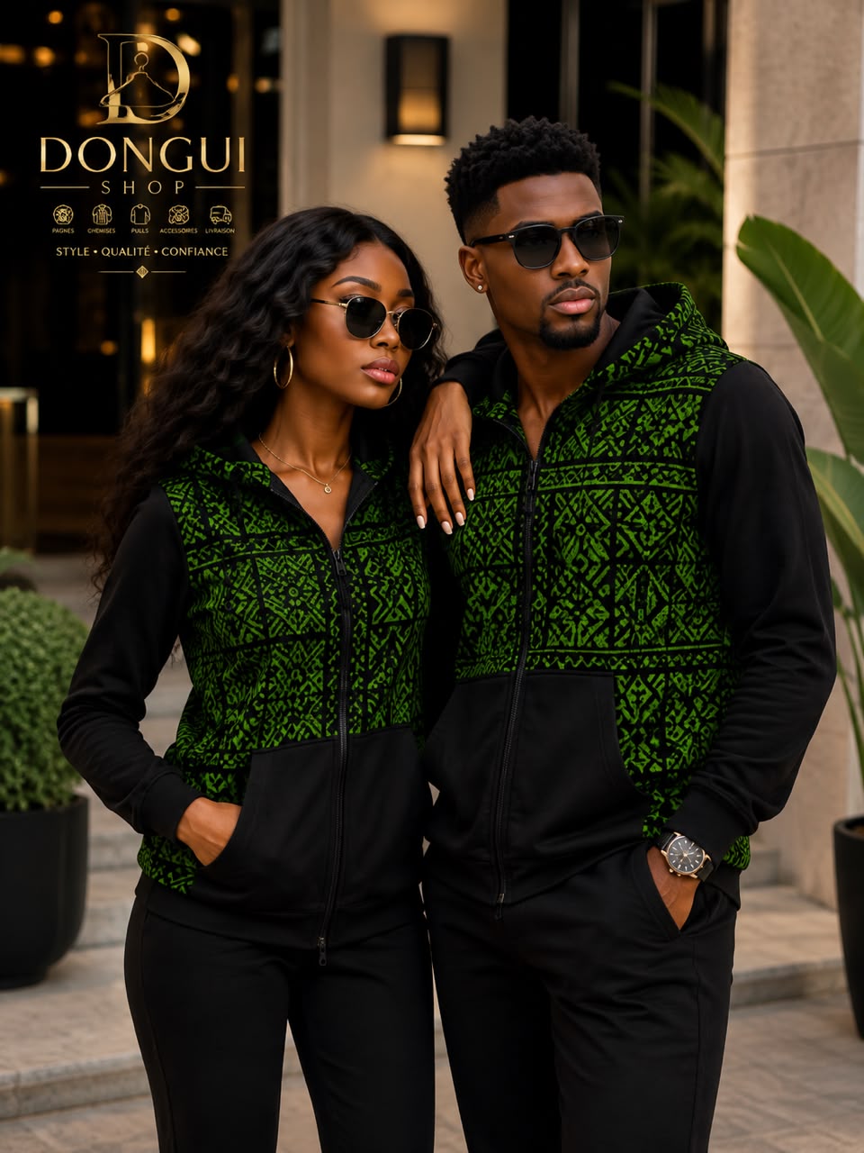 Pull Afro Chic Vert & Noir