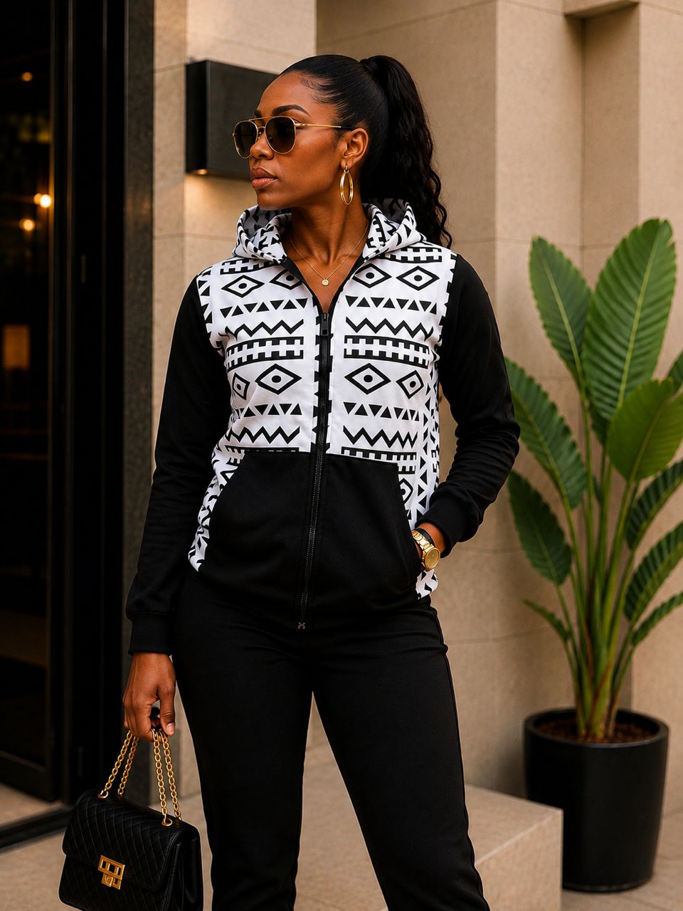 Pull Afro Élégance Noir et Blanc